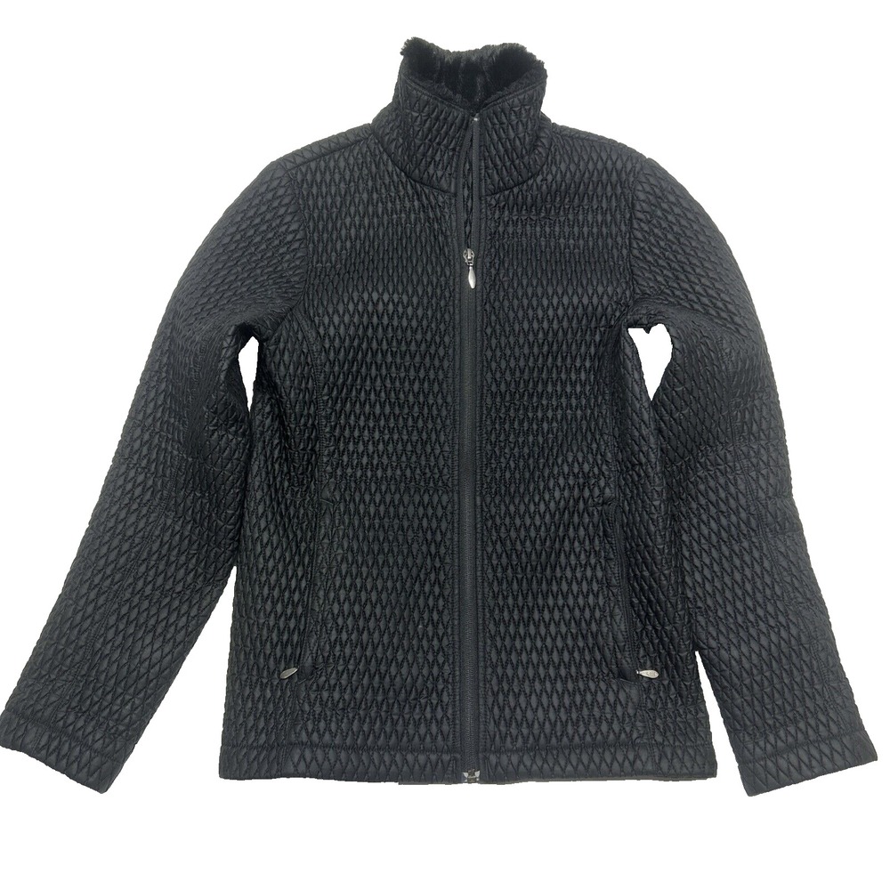 Columbia XCO Quilted Jacket Women S‎ Black Full Zip Minky Collar Pockets Vintage